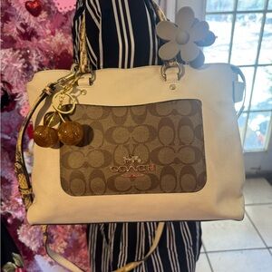 Coach Brown and Cream Signature Shoulder Bag